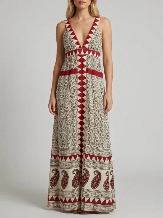NWOT RARE Jen’s Pirate Booty Paisley Deep V Maxi Dress | Boho Southwestern Indie - Picture 11 of 16